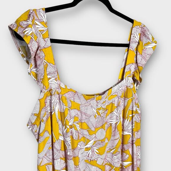 KNOX ROSE Mustard Yellow Pink Tropical Floral Sleeveless Tiered Midi Dress XXL - Picture 3 of 7